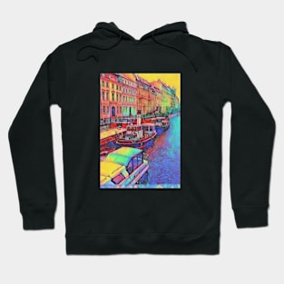 Boat river and city landscape Hoodie